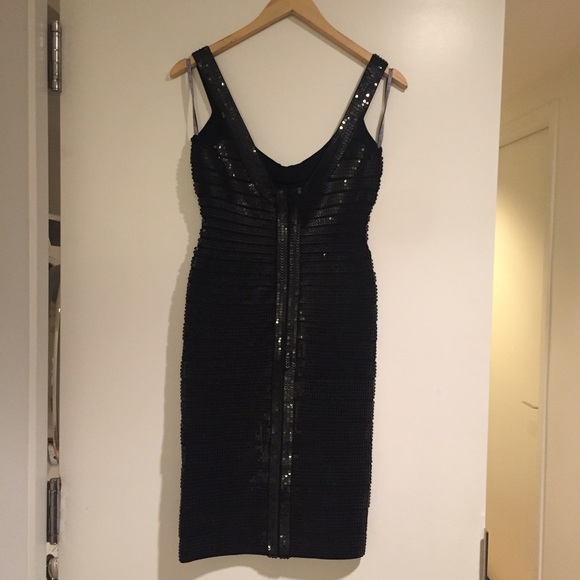 SOLD Herve Leger Leather Sequin Lilykate Dress - Picture 3 of 5